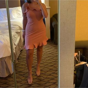 Pink one shoulder ruffle dress